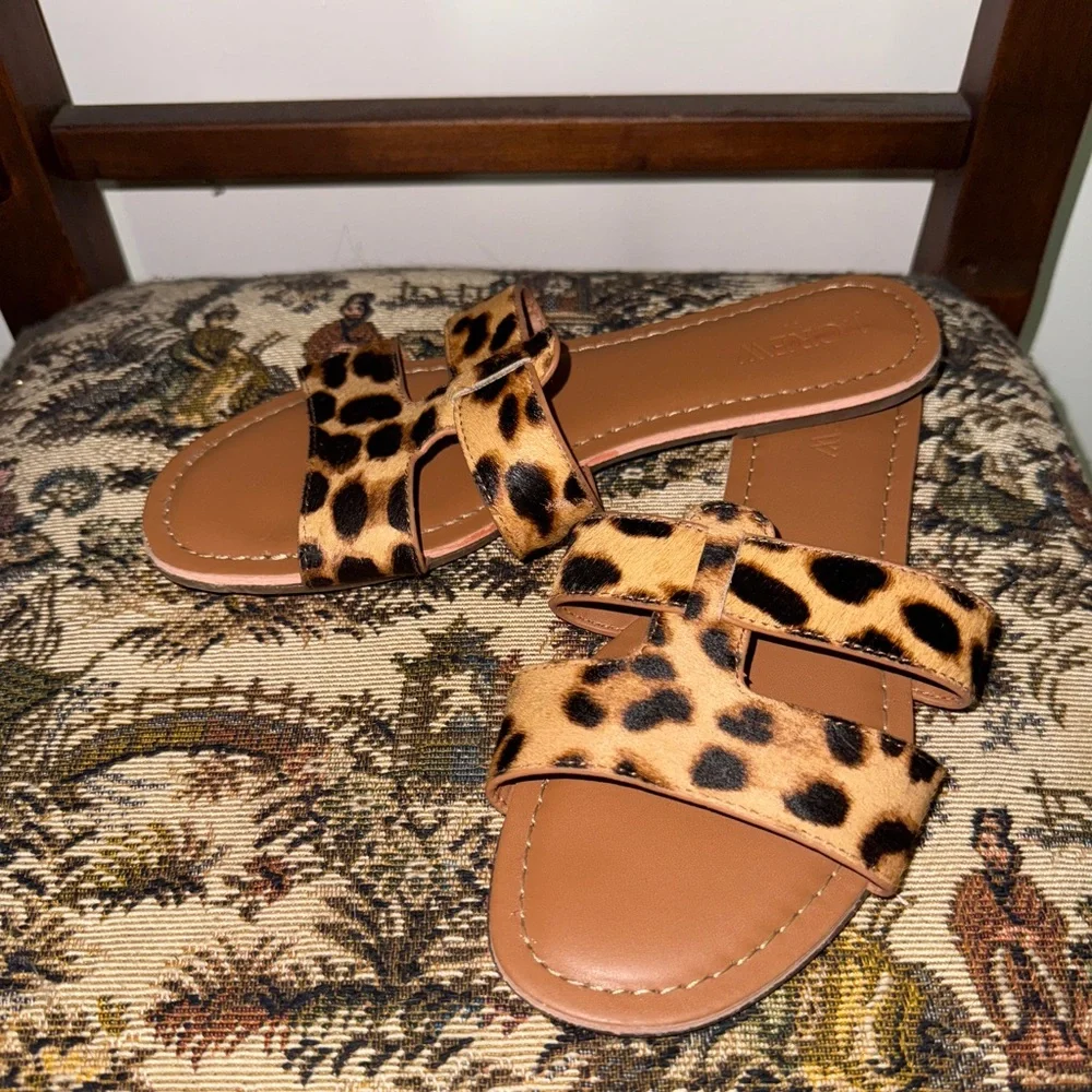 J.Crew Calf Hair Leopard Beachside Slide Sandals | Size 6